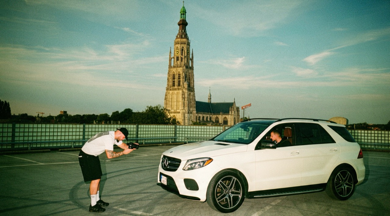 Dmytro Valchuk filming a Mercedes in the Netherlands